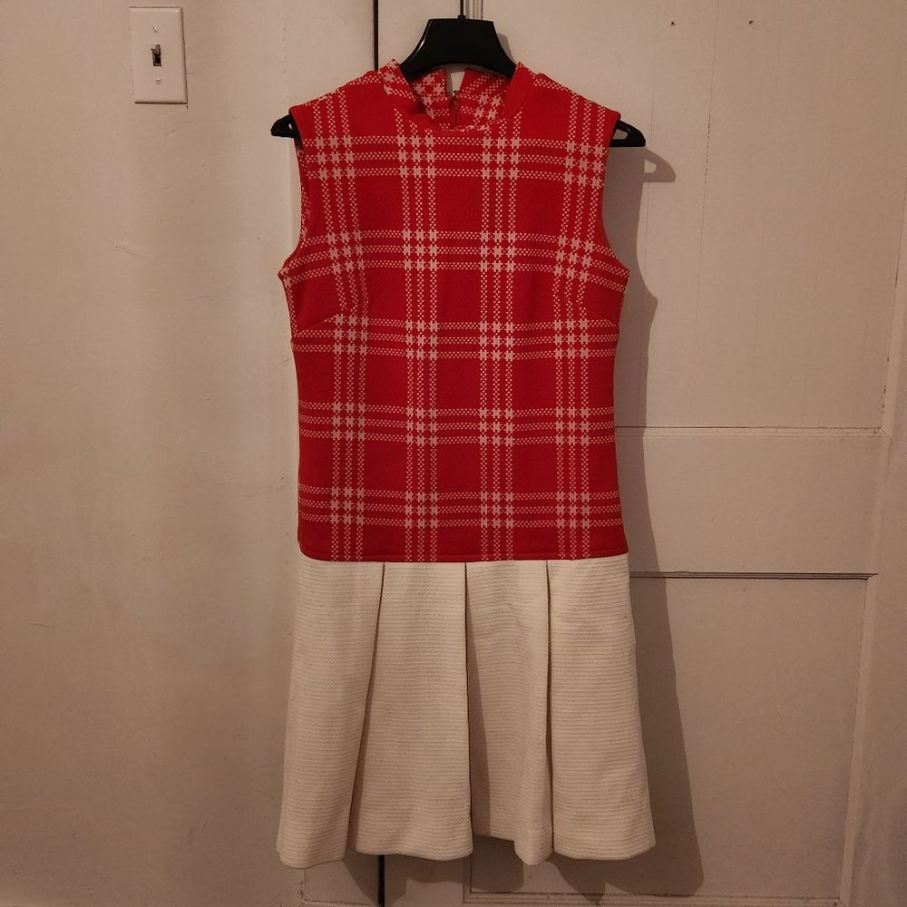 Vintage 60s dress, candy red plaid / optic white, sz 8 / Med